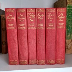 Victor Hugo Vintage Red Book Collection 6 books, Classic Reading And Home Decor